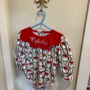Red and White Holiday Toddler Girl Bubble “Ophelia” 24m